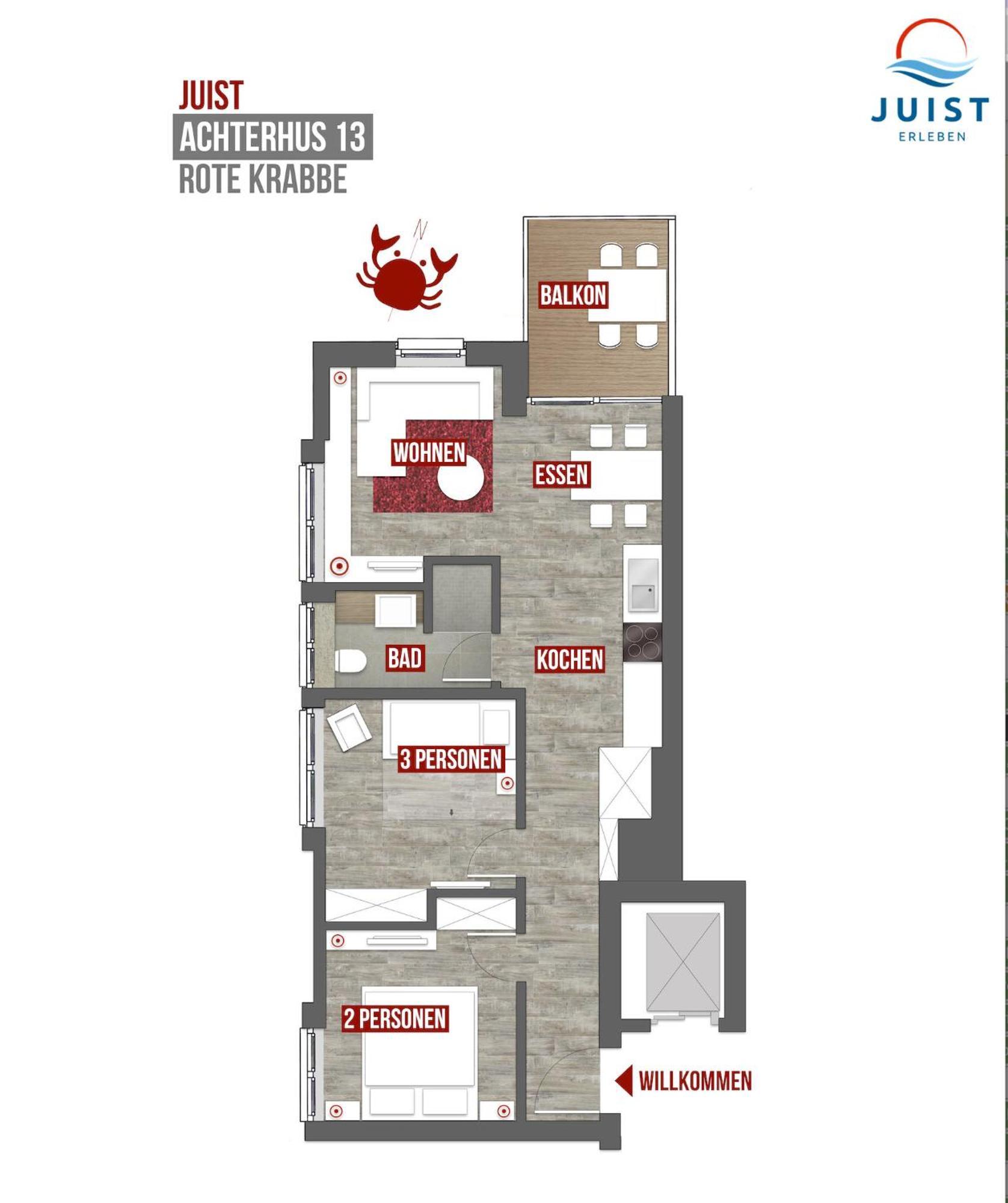 Haus Achterhus 213 - Wohnung 13 "Rote Krabbe" Juist Exteriör bild